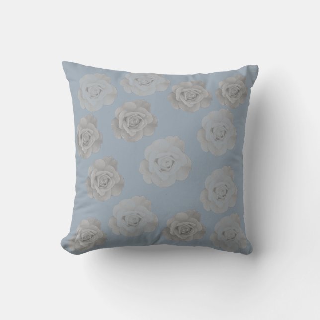 Dusty Blue Gray Floral Gray Dark Elegant Klasse Kissen (Vorderseite)
