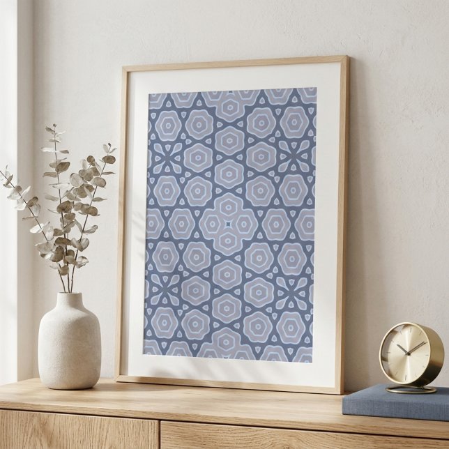 Dusty Blue & Gray Geometric Mandala Pattern Square Poster (Von Creator hochgeladen)