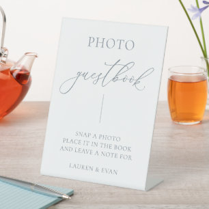 Dusty Blue Gray Minimalistisch Foto Guestbook Sockelschild