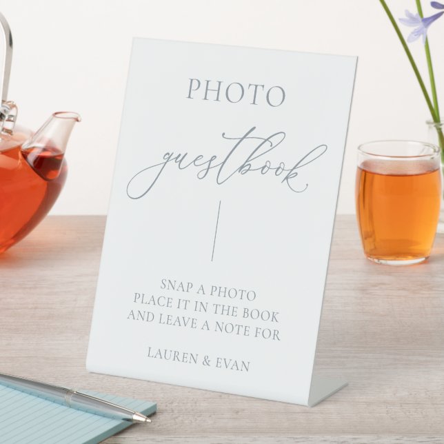 Dusty Blue Gray Minimalistisch Foto Guestbook Sockelschild (In Situ)