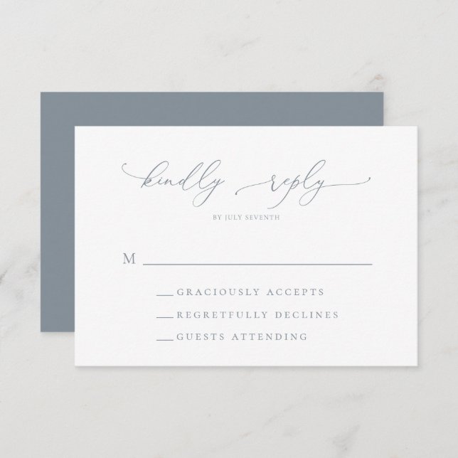 Dusty Blue Gray Minimalistisch Wedding RSVP Card (Vorne/Hinten)