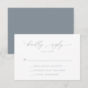 Dusty Blue Gray Minimalistisch Wedding RSVP Card Karte