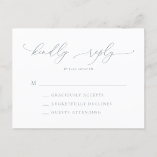 Dusty Blue Gray Minimalistisch Wedding RSVP Postca Postkarte