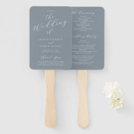 Dusty Blue Gray Modern Calligraphy Wedding Program Fächer