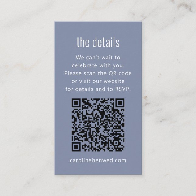 Dusty Blue Gray Modern Minimal Wedding Details QR  Begleitkarte (Vorderseite)