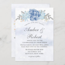 Dusty Blue Gray Painted Peony Wedding Einladungen