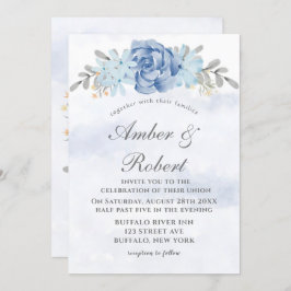 Dusty Blue Gray Painted Peony Wedding Einladungen