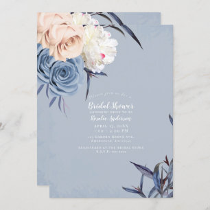 Dusty Blue Gray & Peach Floral Brautparty Einladung