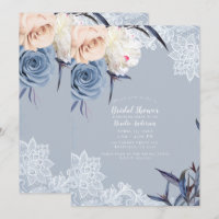 Dusty Blue Gray & Peach Floral Lace Brautparty