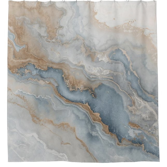 Dusty Blue Gray Tan Beige Abstrakt Duschvorhang (Vorderseite)