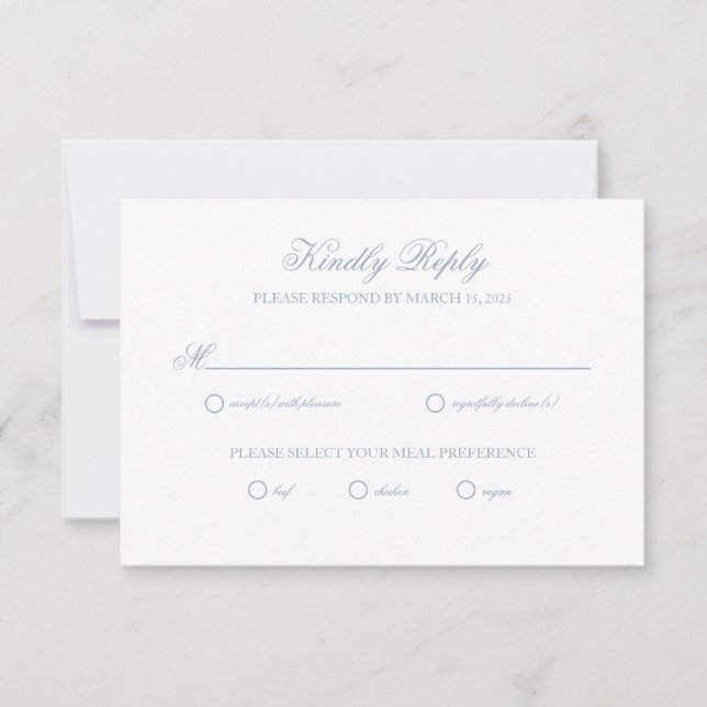 Dusty Blue Gray Wappen Wedding RSVP Card (Vorderseite)