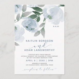 Dusty Blue Gray Watercolor Floral Wedding Einladung