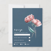 Dusty Blue Gray Watercolor Floral Wedding RSVP