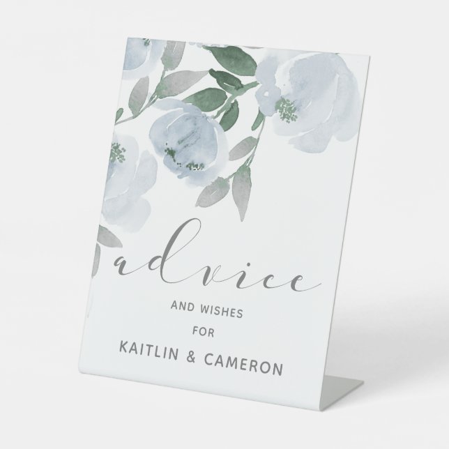 Dusty Blue & Gray Wedding Watercolor Bridal Ratsch Sockelschild (Vorderseite)