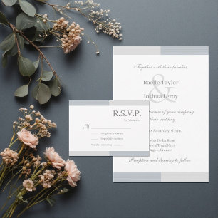 Dusty Blue Gray White Stripes Elegantes Hochzeitss Einladung