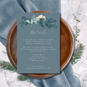 Dusty Blue Gray Winter Floral Wedding Begleitkarte