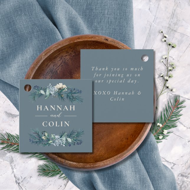 Dusty Blue Gray Winter Floral Wedding Geschenkanhänger (Von Creator hochgeladen)