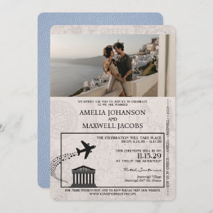 Dusty Blue Greece Passport Hochzeitseinladung Einladung