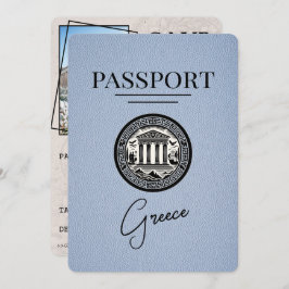 Dusty Blue Greece Passport Save the Date Card