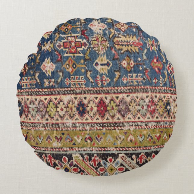 Dusty Blue Green Kuba II Mustard Bands  Rundes Kissen (Vorderseite)