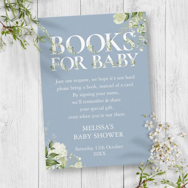 Dusty Blue Greenerary Books for Baby Shower Begleitkarte (Dusty Blue Greenery Books For Baby Shower Enclosure Card)