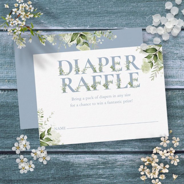Dusty Blue Greenerenery Diaper Raffle Baby Dusche Begleitkarte (Dusty Blue Greenery Diaper Raffle Baby Shower Enclosure Card)