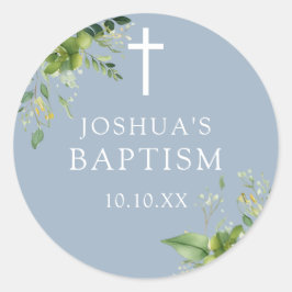 Dusty Blue Greenerity Baptism Christening Favor Runder Aufkleber