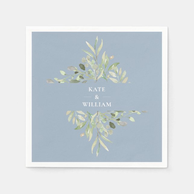 Dusty Blue Greenerity Foliage Wedding Serviette (Vorderseite)