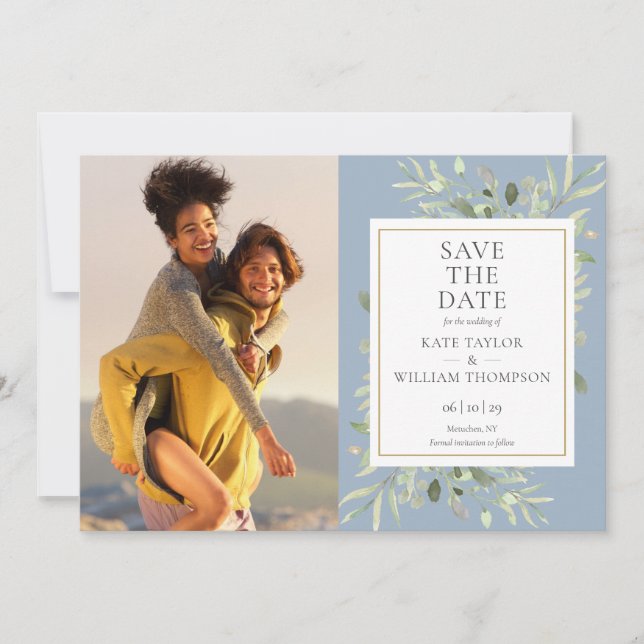 Dusty Blue Greenerity Fotos Wedding Save The Date (Vorderseite)
