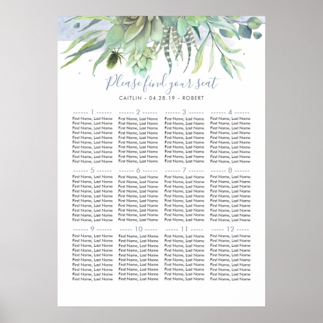Dusty Blue Greenerity Hochzeitsskalender Poster (Vorne)