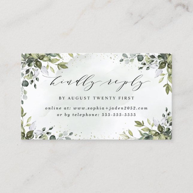 Dusty Blue Greenerity Wedding Online RSVP Cards Visitenkarte (Vorderseite)