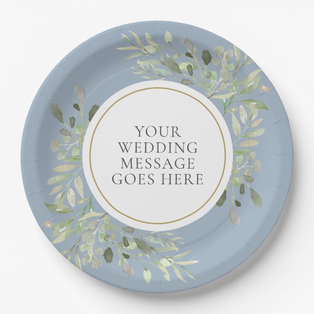 Dusty Blue Greenerity Wedding Paper Plate Pappteller (Vorderseite)