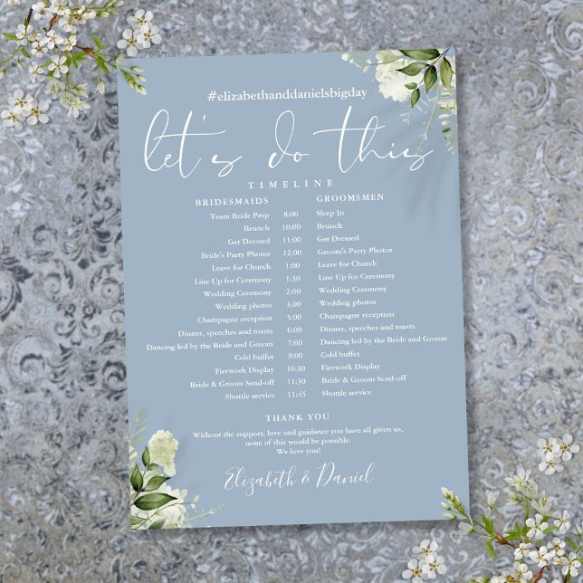 Dusty Blue Greenerity Wedding Zeitplan Timeline Programm (Dusty Blue Greenery Wedding Schedule Timeline Program)