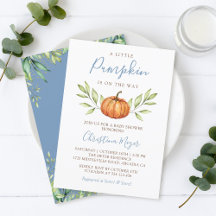 Dusty Blue Greenery Autumn Pumpkin Baby Shower