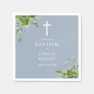 Dusty Blue Greenery Bläsertaufen Christening Serviette