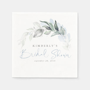 Dusty Blue Greenery Blätter Elegantes Brautparty Serviette
