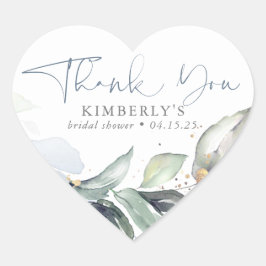 Dusty Blue Greenery Elegant Calligraphy Vielen Dan Herz-Aufkleber