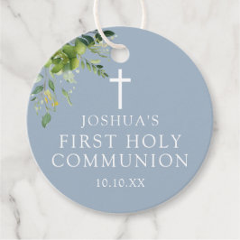 Dusty Blue Greenery Erste Heilige Kommunion Geschenkanhänger
