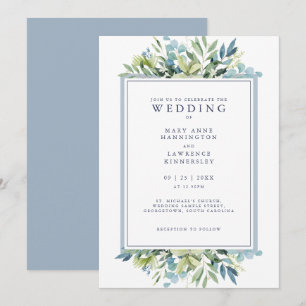 Dusty Blue Greenery Eucalyptus Wedding Einladung