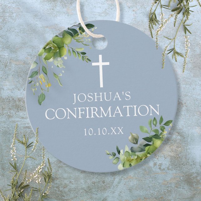 Dusty Blue Greenery Floral Confirmation Geschenkanhänger (Dusty Blue Greenery Floral Confirmation Favor Tags)