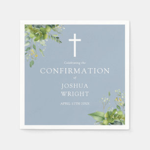 Dusty Blue Greenery Floral Confirmation Serviette