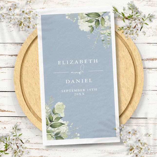 Dusty Blue Greenery Floral Elegante Hochzeit Serviette (Dusty Blue Greenery Floral Elegant Wedding Paper Guest Towels)