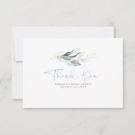 Dusty Blue Greenery Gold Blätter Kleines Dankeschö Dankeskarte