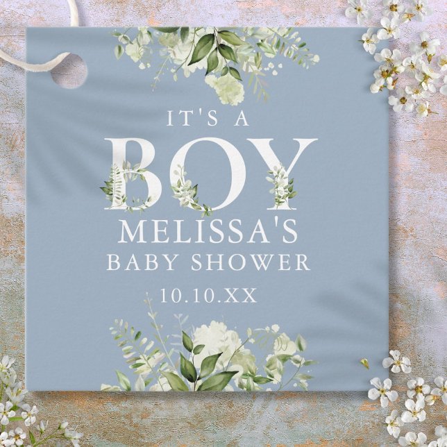 Dusty Blue Greenery mit einer Baby-Dusche Geschenkanhänger (Dusty Blue Greenery Floral Its A Boy Baby Shower Favor Tags)
