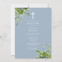 Dusty Blue Greenery Monogram Taufe Christening