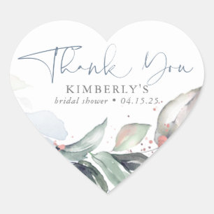 Dusty Blue Greenery Rose Gold Spritzer Vielen Dank Herz-Aufkleber