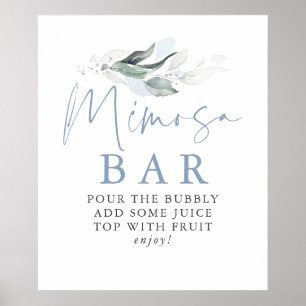 Dusty Blue Greenery Silver Blätter Mimosa Bar Sign Poster