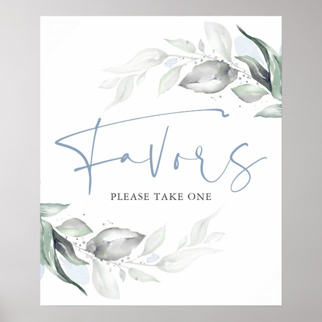 Dusty Blue Greenery und Silver Blätter Favoriten S Poster (Vorne)