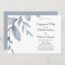 Dusty Blue Greenery Watercolor Engagement Party Einladung