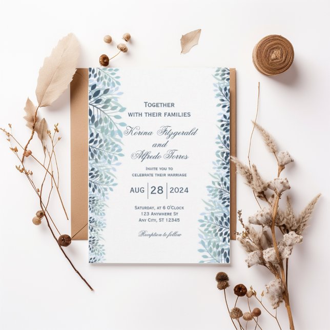 Dusty Blue Greenery Wedding Invitation  Einladung (Von Creator hochgeladen)